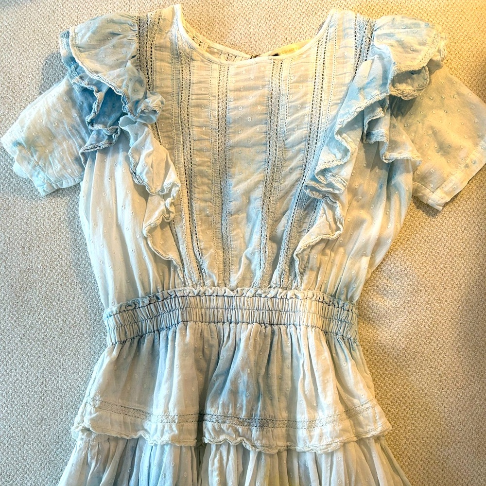 LoveShackFancy Natasha Dress in Hand Dye Blue. Size P